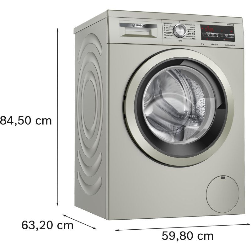 Bosch Lavadora Carga Frontal 8Kg A Acero Inoxidable