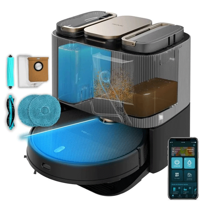 Conga 13090 Spin Revolution Home&Wash Robot Aspirador con Motor de Succión 7000 Pa Base 4 en 1