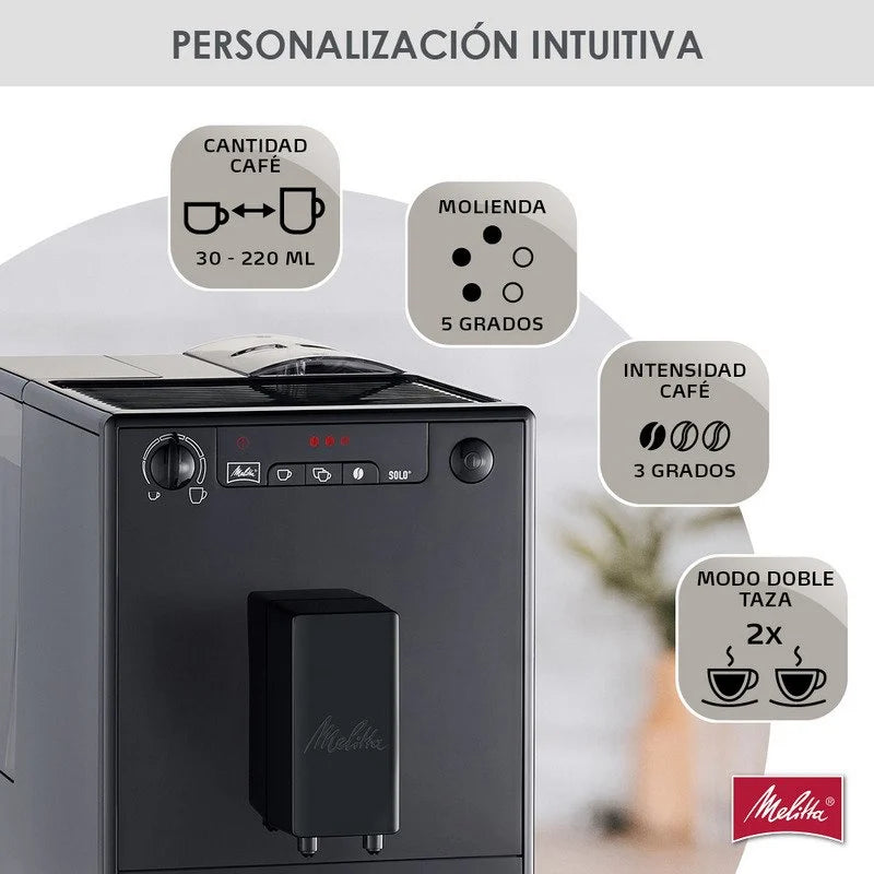 Melitta SOLO E950-222 Cafetera Superautomática Compacta con Molinillo Integrado 15 Bares Negra
