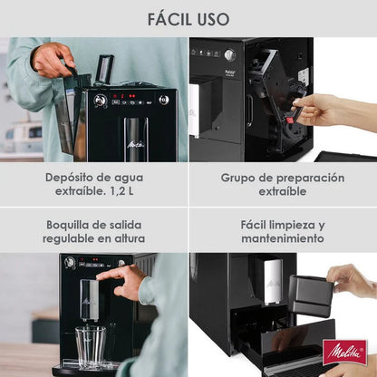 Melitta SOLO E950-222 Cafetera Superautomática Compacta con Molinillo Integrado 15 Bares Negra