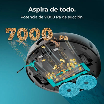Conga 13090 Spin Revolution Home&Wash Robot Aspirador con Motor de Succión 7000 Pa Base 4 en 1