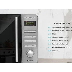 Microondas con grill – Cecotec ProClean 5120 Mirror, 700W, 5 niveles, Inicio automático, 20 l, Inox