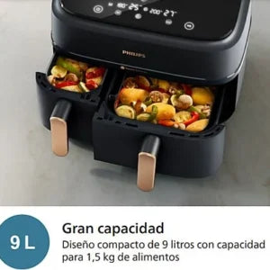 Freidora de aire – Philips Airfryer NA352/00, Doble cesta, 6 L y 3 L, 2.750 W