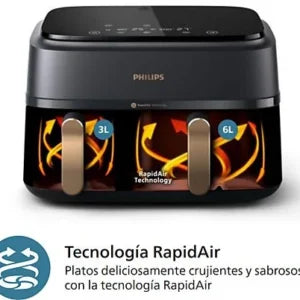 Freidora de aire – Philips Airfryer NA352/00, Doble cesta, 6 L y 3 L, 2.750 W