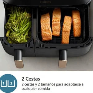 Freidora de aire – Philips Airfryer NA352/00, Doble cesta, 6 L y 3 L, 2.750 W