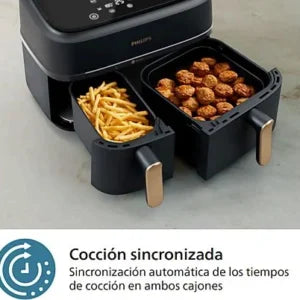 Freidora de aire – Philips Airfryer NA352/00, Doble cesta, 6 L y 3 L, 2.750 W