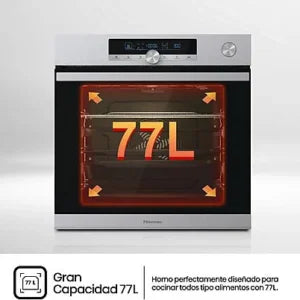 Horno integrable – Hisense BSA66334PX, 77 l, Pirolítico, 59.50 cm, Acero inoxidable antihuellas