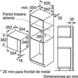 Microondas integrable – Bosch BEL523MS0, 800W, 20 L, Grill, Acero inoxidable
